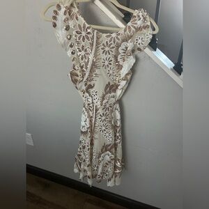 Hello Molly Floral Sequin Mini Dress - Cream and Brown